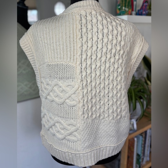 Madewell Patchwork Sweater Vest Cable Knot Oversized Boxy Soft Cotton Blend SZ S - Picture 5 of 9